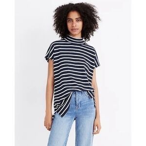Madewell • Mockneck Tunic Top in Stripe Navy White